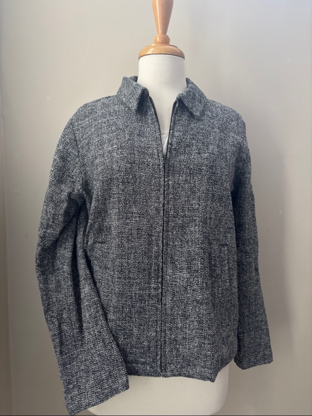Eileen Fisher Organic Cotton Tweed Gray Zip-Front Jacket Med NWT